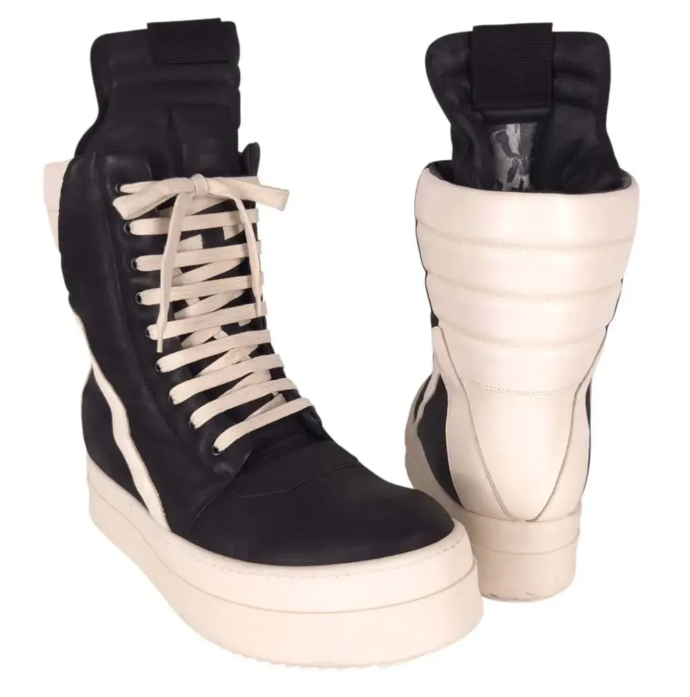 Rick Owens Mega Geobasket Sneakers US 15 EU 48 Mens Black Milk Leather $1955